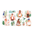 set women applying cleansing and moisturizing vector image