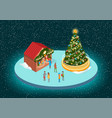 christmas fair with fir-tree and shop-fairs vector image vector image