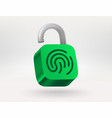 unlocked padlock with fingerprint detector 3d vector image vector image