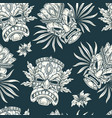 tiki masks seamless pattern monochrome vector image