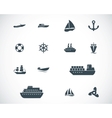 black ship and boat icons set vector image
