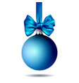 blue christmas ball hanging on ribbon with bow vector image vector image