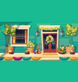 house facade with easter decoration on porch vector image