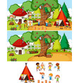 set different horizontal camping scenes vector image