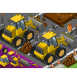 isometric yellow bulldozer in rear view vector image