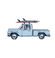 hand drawn pickup car with surfboards on a roof vector image vector image
