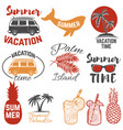 set of summertime emblems palm trees sunglasses vector image