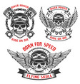 born for speed set of biker skulls in helmets vector image