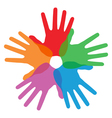 circle of colorful hand prints vector image