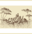 nature wallpaper rocks in the sea hand drawing vector image