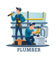 plumbing service workers unclogging toilet vector image