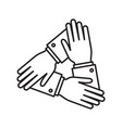 collaboration three human hands covering each vector image