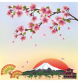 background with mountain and sakura blossom vector image vector image