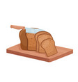 cut rye bread isometric chef knife cutting vector image vector image