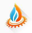 symbol fire with gear orange and blue flame glass vector image