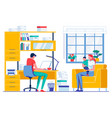 man type in notebook woman with child sit on couch vector image