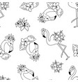 seamless pattern with floral flamingo vector image vector image