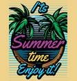 colored retro poster with palm trees to advertise vector image