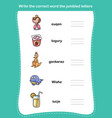 write the correct word the jumbled letters vector image vector image