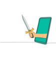 single continuous line drawing hand hold sword vector image