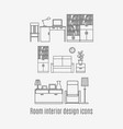 line art room interior icons set vector image