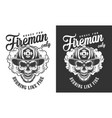 vintage skull wearing fireman helmet badge vector image vector image