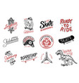set of skateboarding labels logo skater dinosaur vector image vector image