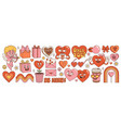 groovy lovely hearts stickers love concept happy vector image
