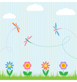 colorful dragonflies and flowers vector image vector image