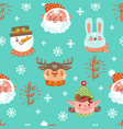seamless pattern christmas animal heads vector image