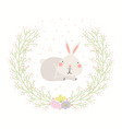 cute funny hare in floral frame isolated on white vector image