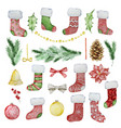 watercolor big set of christmas stockings vector image