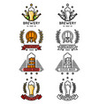 beer logo set mugs and bottles kegs barrels vector image