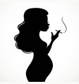 silhouette of a pregnant woman smoking a cigarette vector image