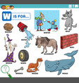 letter w words educational set with cartoon vector image vector image