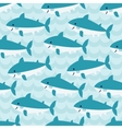 seamless pattern with flock of cute cartoon sharks vector image