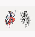 japanese samurai warriors with weapons sketch vector image vector image