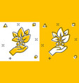 hand with plant icon in comic style flower sprout vector image