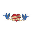 old school tattoo emblem label with swallow heart vector image vector image