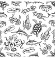 underwater animals monochrome seamless pattern vector image