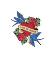 old school tattoo emblem label with swallow rose vector image vector image