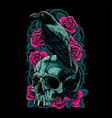colorful a skull with a crow perched vector image