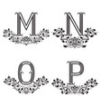 m n o p vintage monograms in floral wreaths vector image