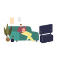man watching comedy movie at home sitting on coach vector image