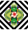 parrot plants and hibiscus flower mirror style vector image vector image
