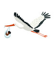 a stork carries bundle with baby in its beak vector image vector image