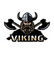 viking warrior in a helmet with horns and two axes vector image