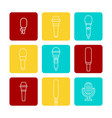 white microphone line icons set vector image