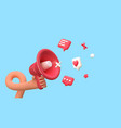 3d cartoon hand holding loudspeaker vector image
