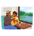 young man and woman couple sitting in train vector image